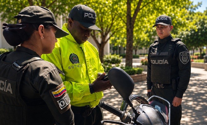 Policías de diferentes unidades revisando control y verificación de vehículos