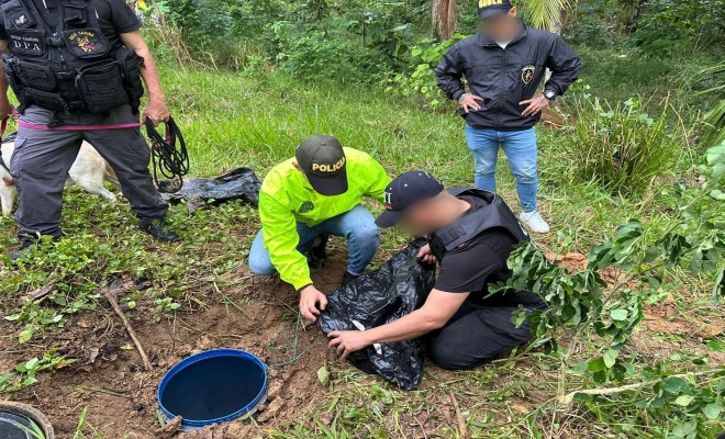A través de un trabajo de campo lograron hallar en zona rural de la ciudad de Montería (km 15) una caleta de armas de fuego utilizadas para actividades criminales como hurtos y homicidio