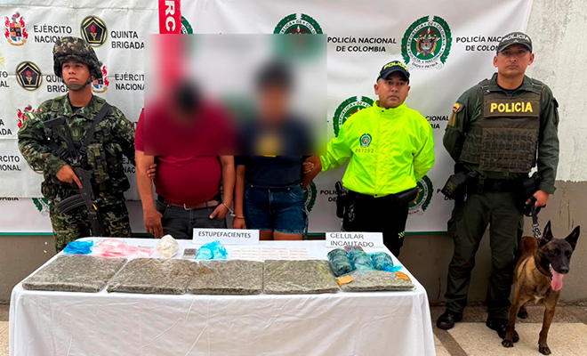 Capturados en flagrancia un hombre  conocido con el alias de “El Bogotano” y una mujer quienes deberán responder por el  delito de tráfico, fabricación o porte de estupefacientes