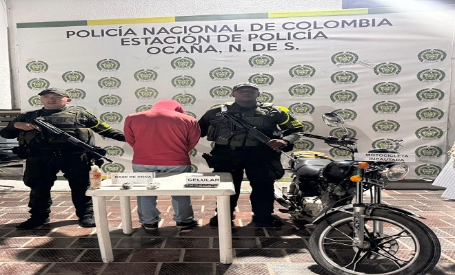 En la vía Ocaña–Convención, en este punto fue capturado un hombre de 44 años de edad, quien transportaba más de 600 gramos de base de cocaína