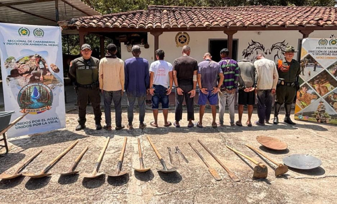 Ocho personas capturadas por explotación ilícita de yacimientos mineros en Girón