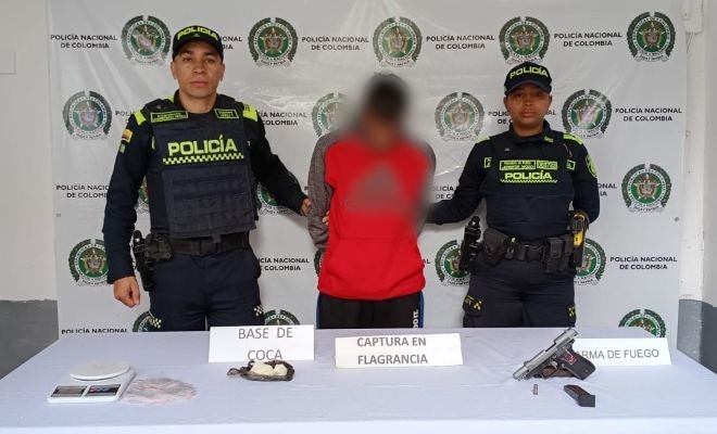 un capturado, dos policías, un arma de fuego, estupefacientes, una gramera y un proveedor