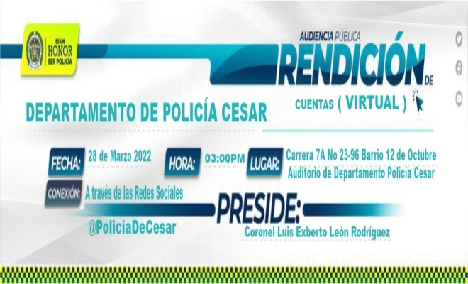 Invitación rendición de cuentas departamento de policía Cesar vigencia 2021
