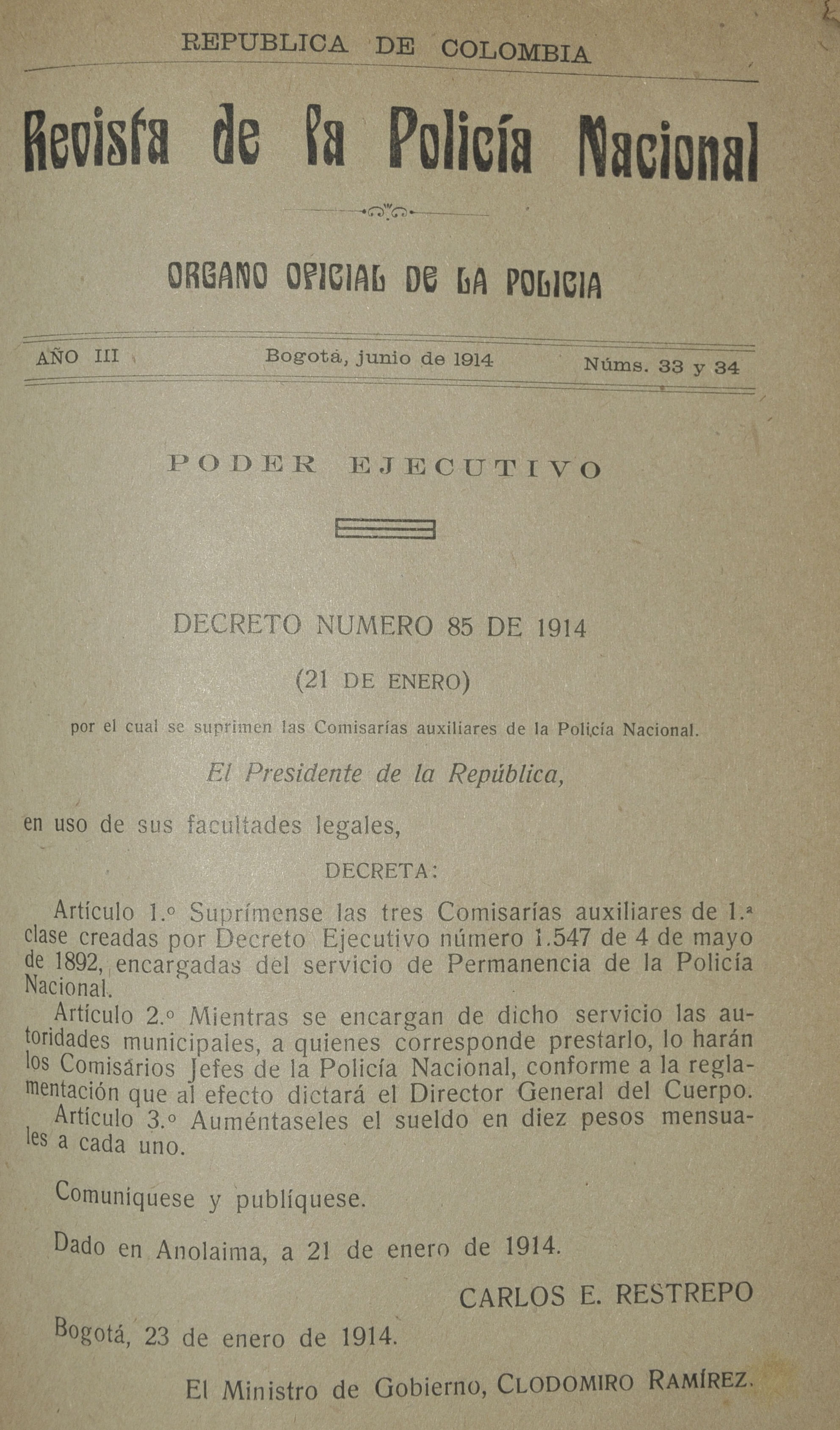 Revista Polic&iacute;a Nacional edici&oacute;n Nro. 33 y 34 Primera &eacute;poca
